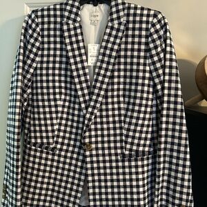 J. Crew Navy and White Gingham Blazer